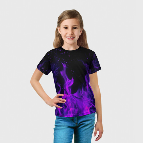 Детская 3D футболка с принтом ФИОЛЕТОВЫЙ ОГОНЬ | PURPLE FIRE, вид сбоку #3