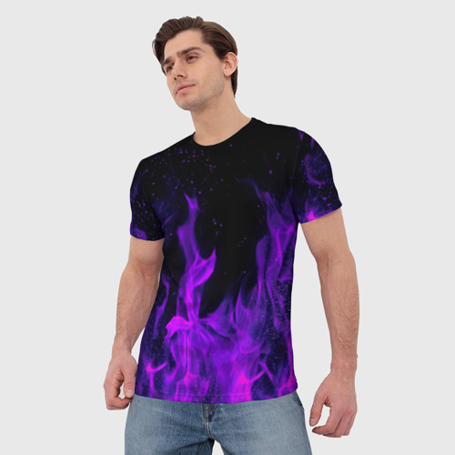 Мужская футболка 3D с принтом ФИОЛЕТОВЫЙ ОГОНЬ | PURPLE FIRE, фото на моделе #1