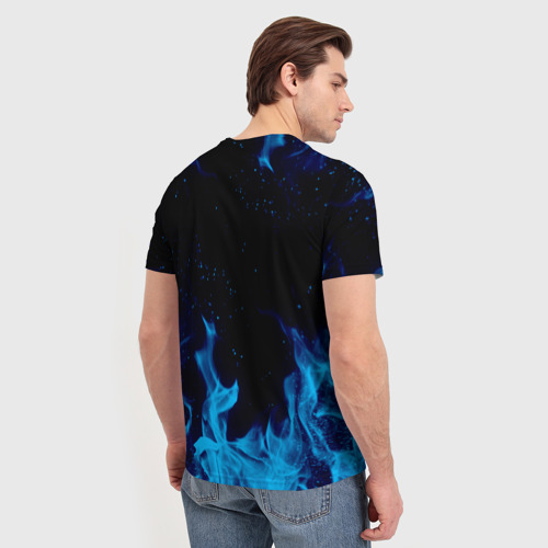 Мужская футболка 3D с принтом Синий огонь blue fire, вид сзади #2
