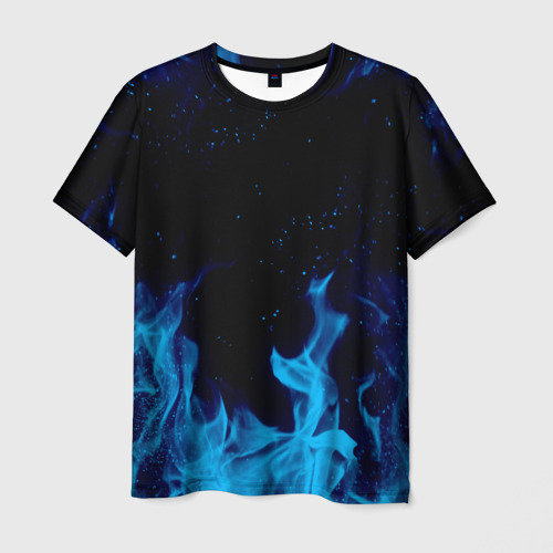 Мужская футболка 3D с принтом Синий огонь blue fire, вид спереди #2