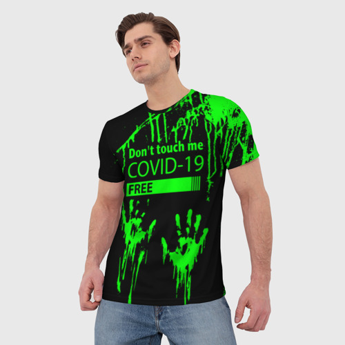 Мужская футболка 3D с принтом Не трогай меня COVID-19, фото на моделе #1