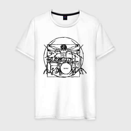 Мужская футболка хлопок с принтом Витрувианский барабанщик, вид спереди #2