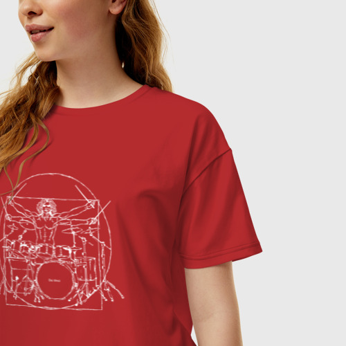 Женская футболка хлопок Oversize с принтом Витрувианский барабанщик 2, фото на моделе #1