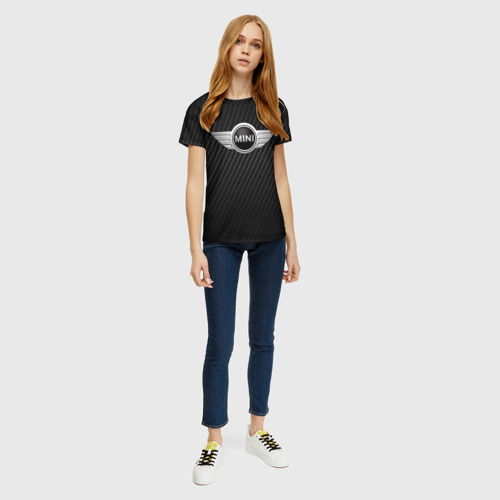 Женская футболка 3D с принтом MINI COOPER CARBON | МИНИ КУПЕР КАРБОН (Z), вид сбоку #3