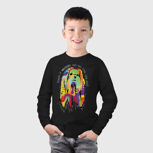 Детский лонгслив хлопок с принтом Берегись болонок!, фото на моделе #1