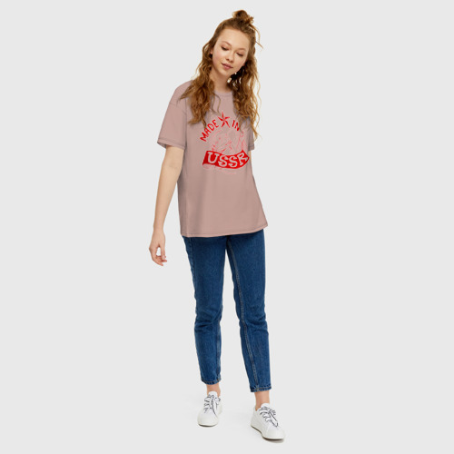 Женская футболка хлопок Oversize с принтом Сделано в СССР красный, вид сбоку #3