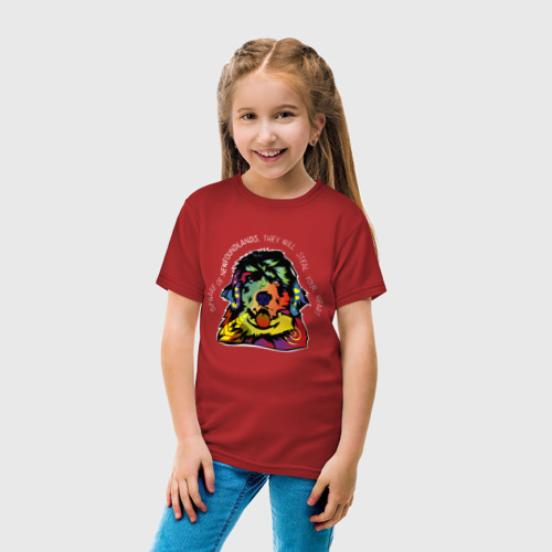 Детская футболка хлопок с принтом Берегись Ньюфаундленда!, вид сбоку #3
