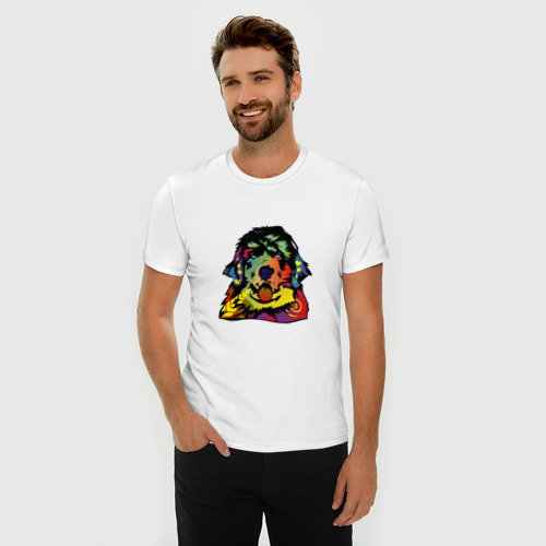 Мужская футболка премиум с принтом Берегись Ньюфаундленда!, фото на моделе #1