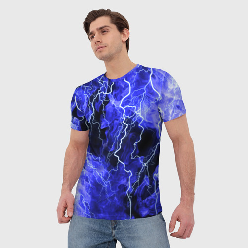 Мужская 3D футболка с принтом МОЛНИЯ BLUE, фото на моделе #1