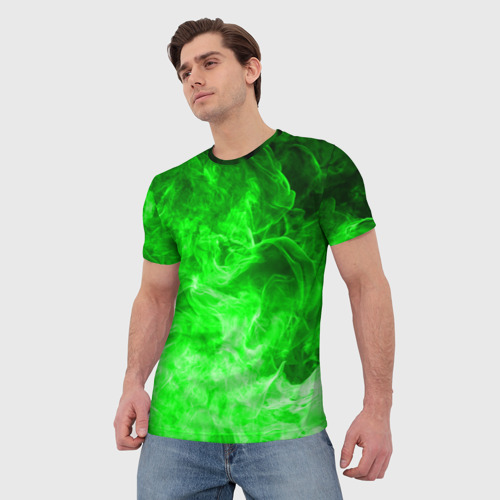 Мужская футболка 3D с принтом Огонь green neon, фото на моделе #1