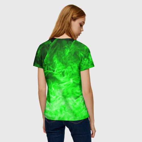 Женская футболка 3D с принтом ОГОНЬ GREEN NEON, вид сзади #2
