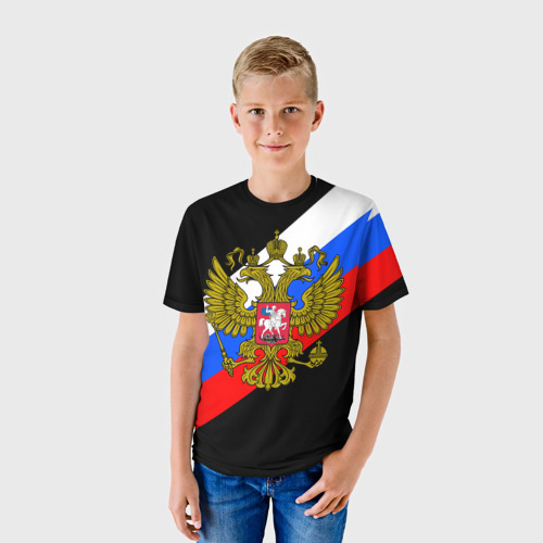 Детская футболка 3D с принтом РОССИЯ, фото на моделе #1