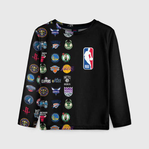 Детский лонгслив 3D с принтом NBA (Team Logos 2), вид спереди #2
