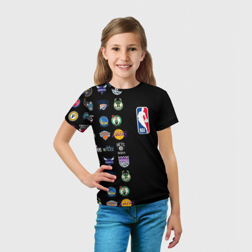 Детская футболка 3D с принтом NBA (Team Logos 2), вид сбоку #3