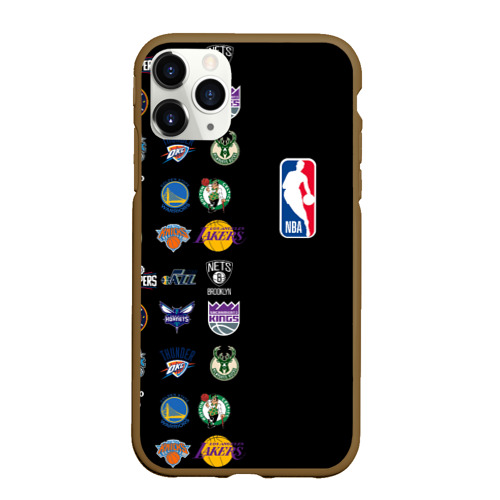 Чехол для iPhone 11 Pro Max матовый с принтом NBA (Team Logos 2), вид спереди #2