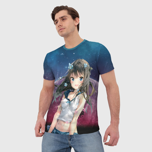 Мужская 3D футболка с принтом Аниме девочка на фоне Луны, фото на моделе #1
