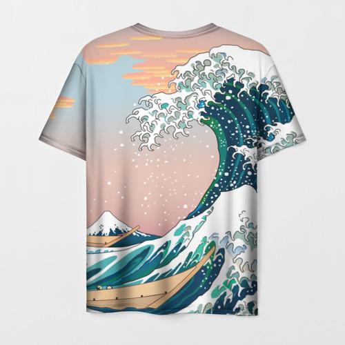 Мужская 3D футболка с принтом Большая волна в канагаве, вид сзади #1