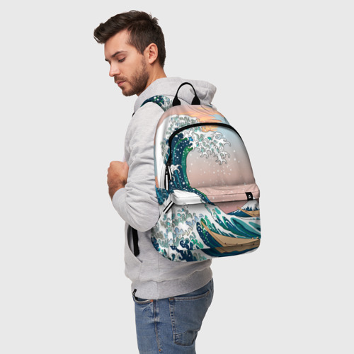 Рюкзак 3D с принтом Большая волна в канагаве, фото на моделе #1