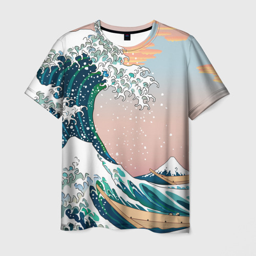 Мужская 3D футболка Большая волна в канагаве