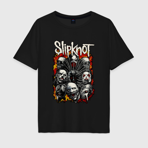 Мужская футболка хлопок Oversize с принтом Slipknot, вид спереди #2