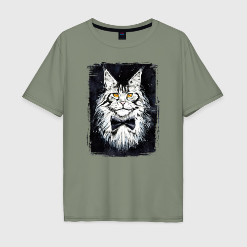 Мужская футболка хлопок Oversize с принтом Гордый Кот с бабочкой, вид спереди #2