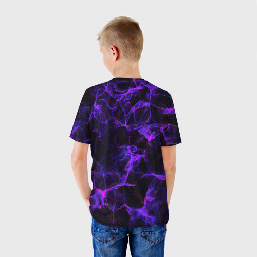 Детская футболка 3D с принтом PURPLE DIGITAL SMOKE, вид сзади #2