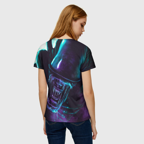 Женская футболка 3D с принтом ЧУЖОЙ, вид сзади #2
