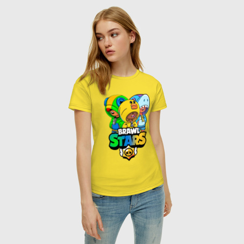 Женская футболка хлопок с принтом Brawl Stars Leon Trio, фото на моделе #1