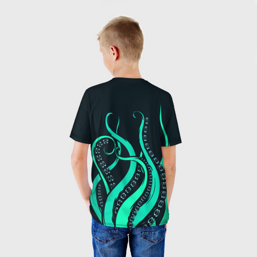 Детская футболка 3D с принтом Щупальца осьминога, вид сзади #2