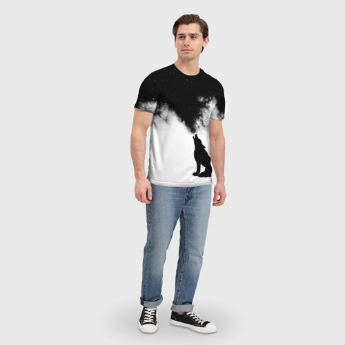 Мужская 3D футболка с принтом Galaxy wolf, вид сбоку #3