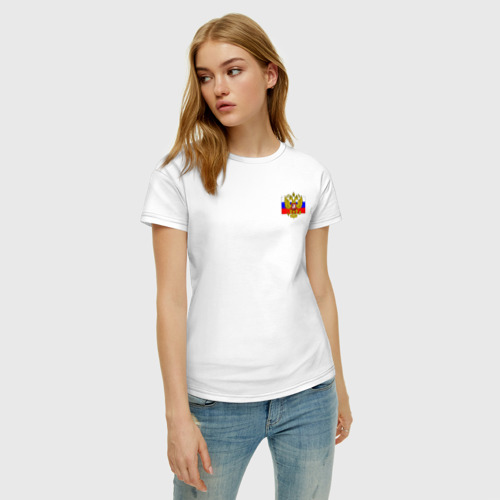 Женская футболка хлопок с принтом РОССИЯ, фото на моделе #1