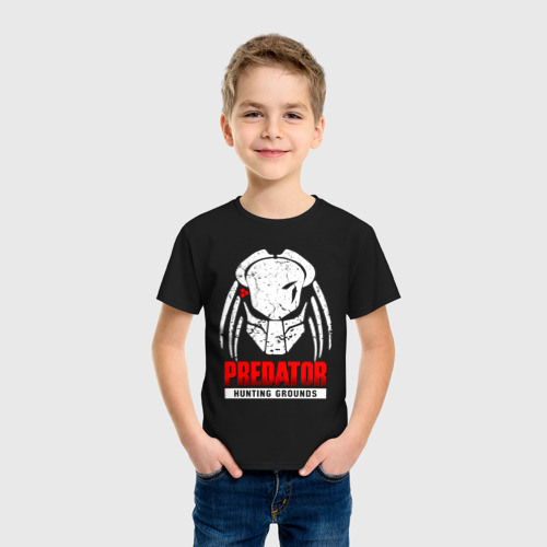 Детская футболка хлопок с принтом Predator: hunting grounds, фото на моделе #1