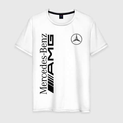 Мужская футболка хлопок с принтом Mercedes-Benz AMG, вид спереди #2