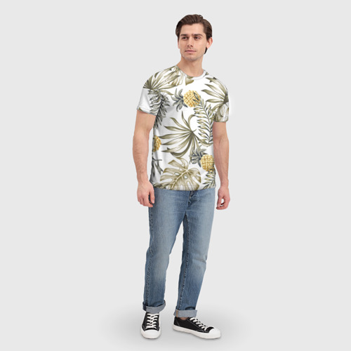 Мужская футболка 3D с принтом Тропики хаки, вид сбоку #3