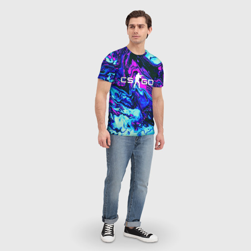 Мужская футболка 3D с принтом CS GO NEON | КС ГО НЕОН, вид сбоку #3