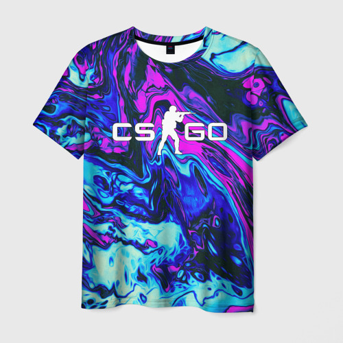 Мужская футболка 3D с принтом CS GO NEON | КС ГО НЕОН, вид спереди #2