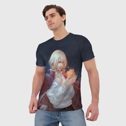 Мужская футболка 3D с принтом Хаул и Кальцифер, фото на моделе #1