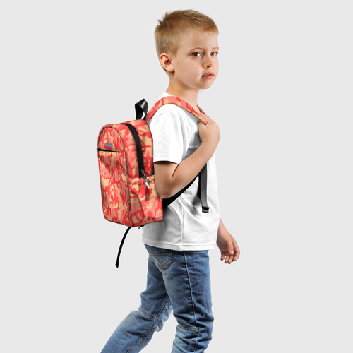 Детский рюкзак 3D с принтом Оранжевый камуфляж, вид сзади #1