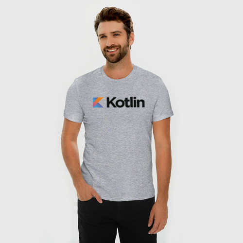 Мужская футболка хлопок Slim с принтом Kotlin, фото на моделе #1