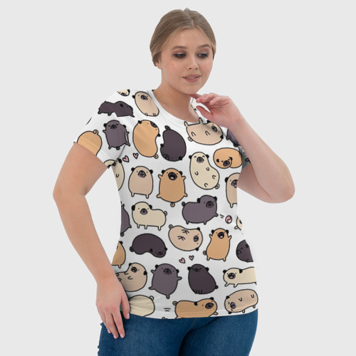 Женская футболка 3D с принтом Милые мопсы, фото #4