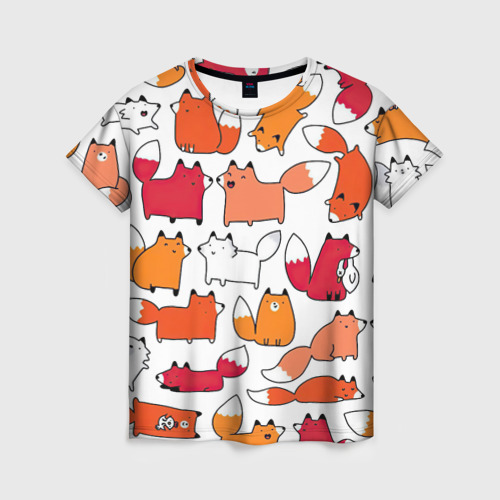 Женская футболка 3D с принтом Милые лисы, вид спереди #2