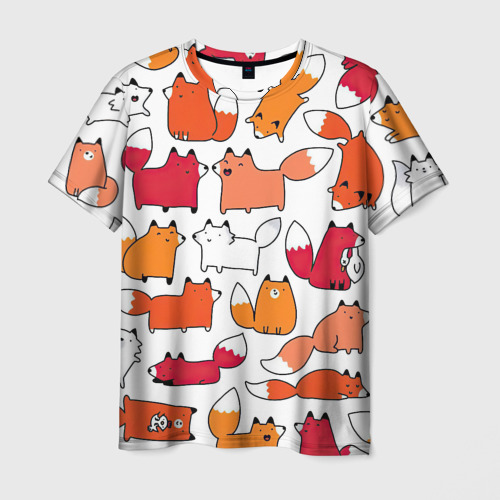 Мужская футболка 3D с принтом Милые лисы, вид спереди #2