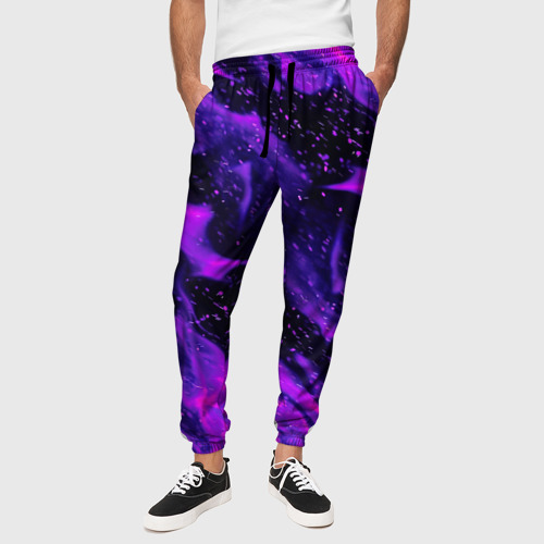 Мужские брюки 3D с принтом Фиолетовый огонь, вид сбоку #3