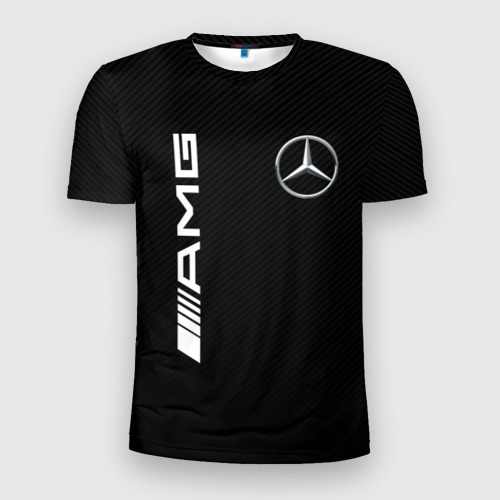 Мужская футболка 3D Slim с принтом Mercedes-Benz AMG carbon, вид спереди #2