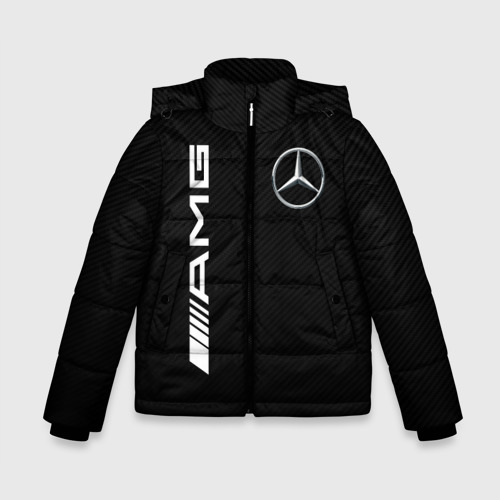 Зимняя куртка для мальчиков 3D с принтом Mercedes-Benz AMG carbon, вид спереди #2