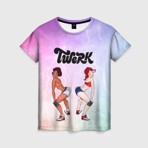 Женская 3D футболка с принтом Тверк черненькой и беленькой девушек, вид спереди #2