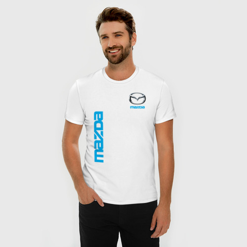 Мужская футболка хлопок Slim с принтом Mazda, фото на моделе #1