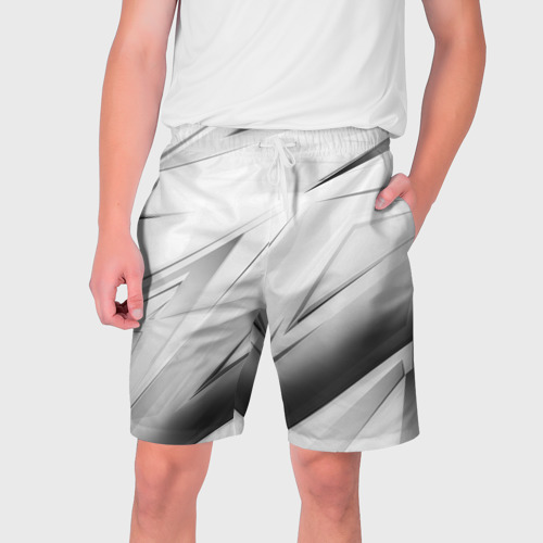 Мужские шорты 3D с принтом GEOMETRY STRIPES WHITE, вид спереди #2