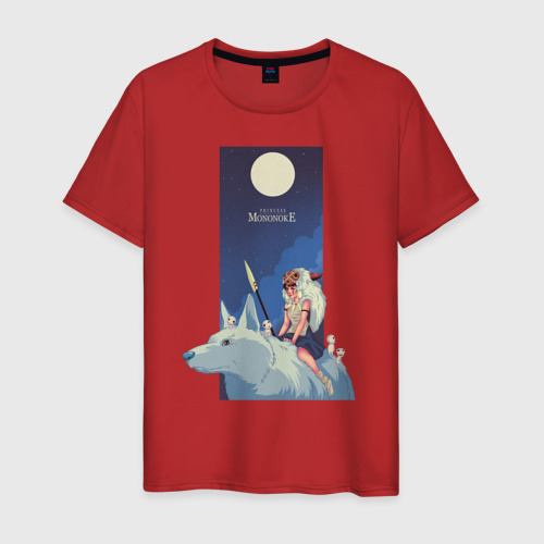 Мужская футболка хлопок с принтом Mononoke на волке с луной, вид спереди #2
