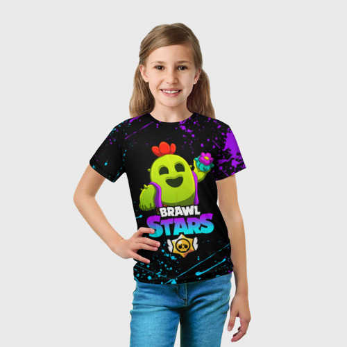 Детская 3D футболка с принтом BRAWL STARS SPIKE, вид сбоку #3